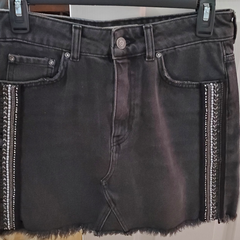 Free People | Beaded Black Denim Jean Skirt